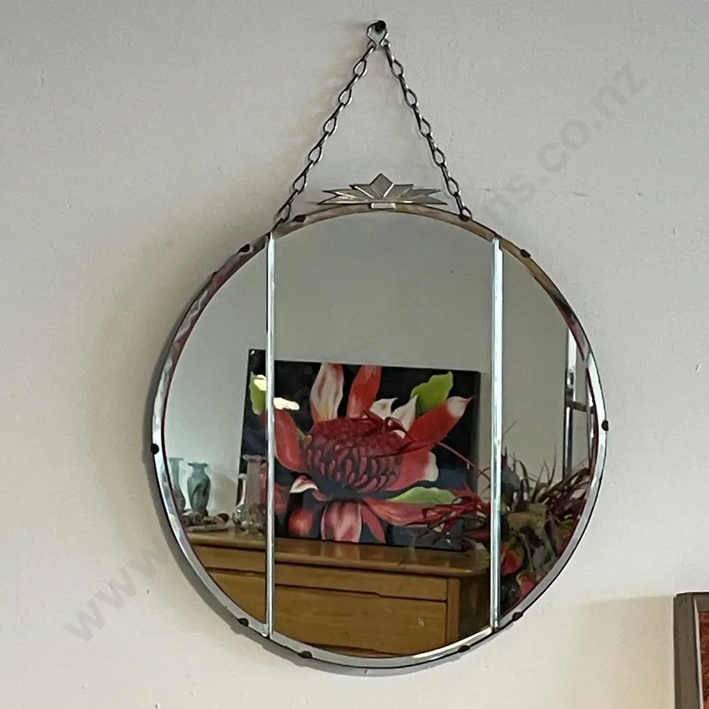Vintage Art Deco Wall Hung Mirror Dia41cm Image 1++
