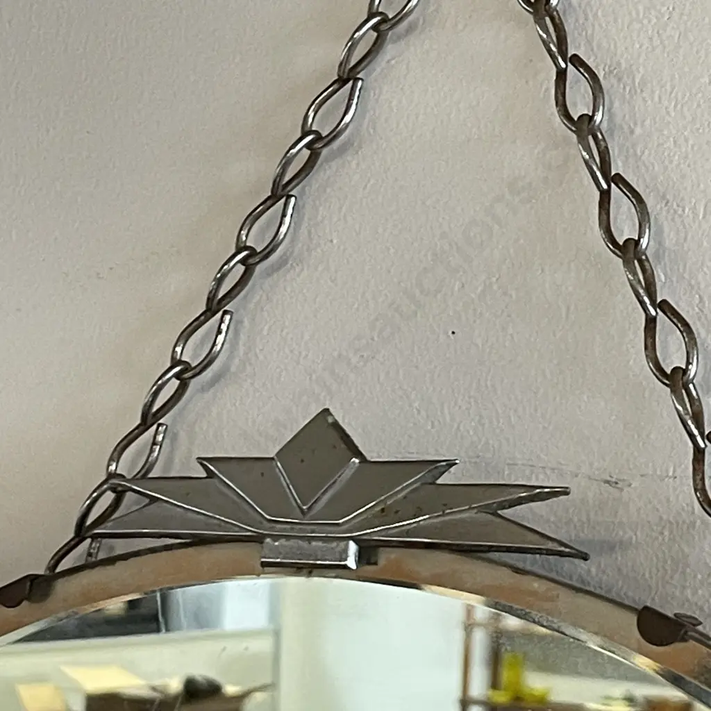 Vintage Art Deco Wall Hung Mirror Dia41cm Image 1++