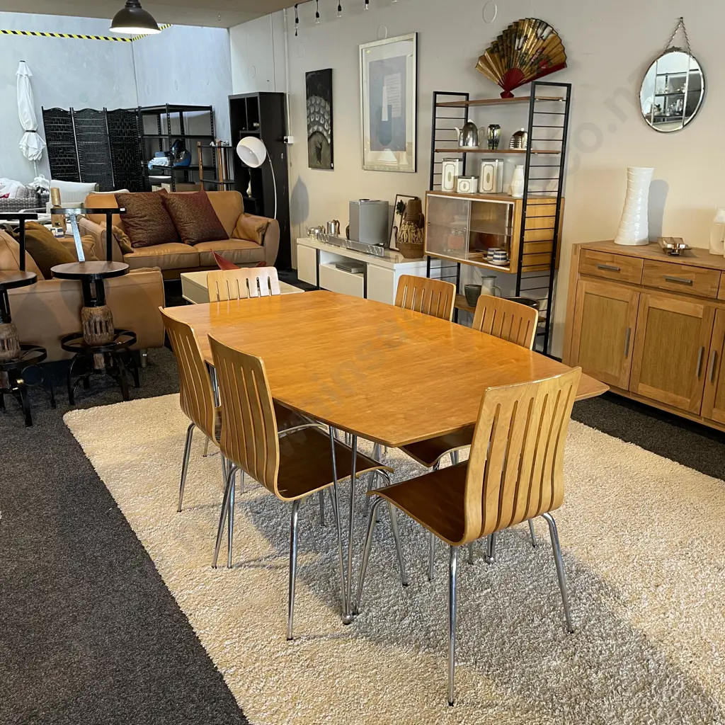 Ex Danske Mobler Mid Century Style 9 Pce Dining Suite. 2 Extensions 50cm each. Full Length 270cm Wide 100cm Height 73cm Image 1++