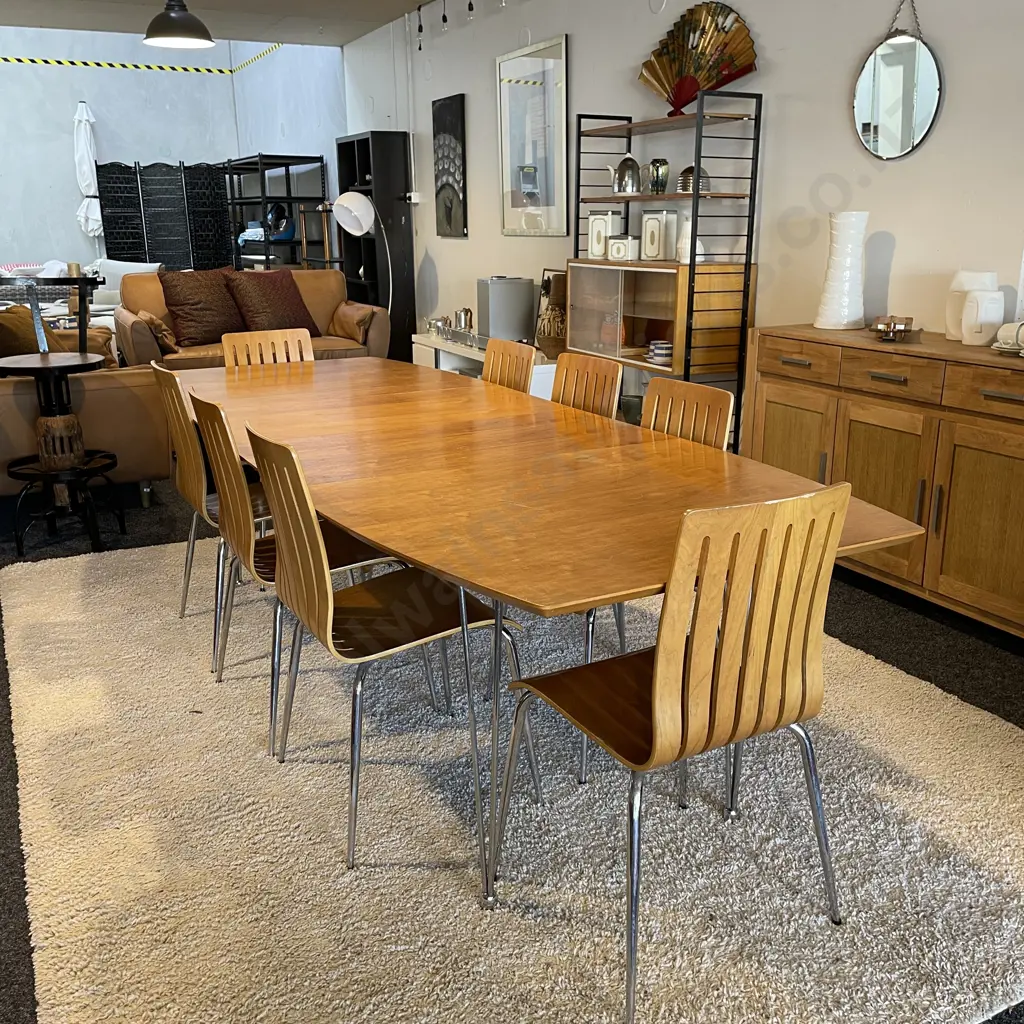 Ex Danske Mobler Mid Century Style 9 Pce Dining Suite. 2 Extensions 50cm each. Full Length 270cm Wide 100cm Height 73cm Image 1++