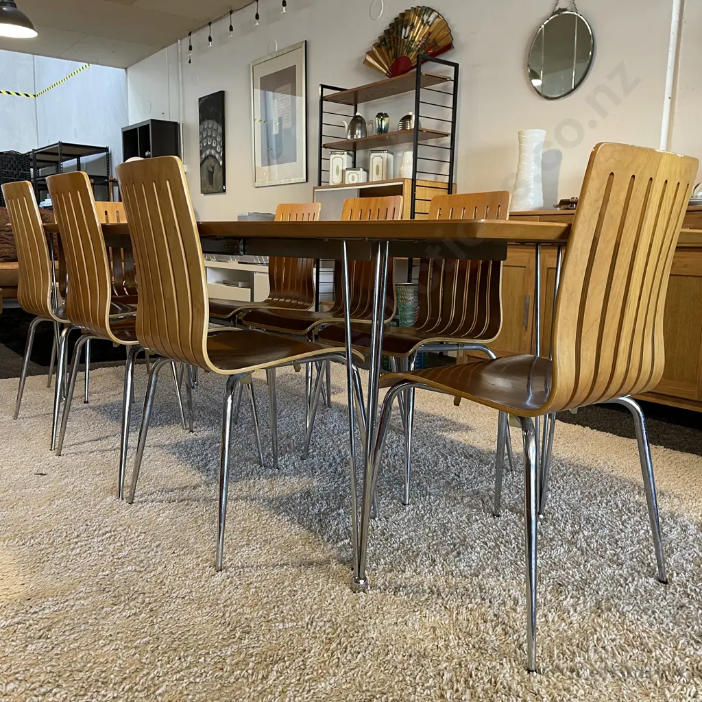 Ex Danske Mobler Mid Century Style 9 Pce Dining Suite. 2 Extensions 50cm each. Full Length 270cm Wide 100cm Height 73cm Image 1++