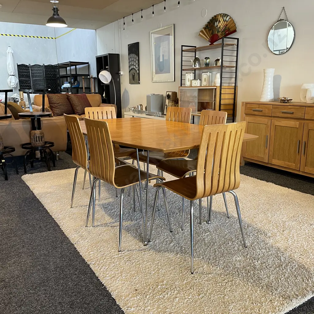 Ex Danske Mobler Mid Century Style 9 Pce Dining Suite. 2 Extensions 50cm each. Full Length 270cm Wide 100cm Height 73cm Image 1++