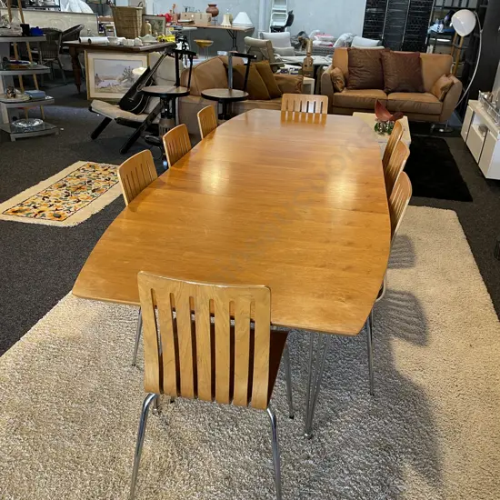 Ex Danske Mobler Mid Century Style 9 Pce Dining Suite. 2 Extensions 50cm each. Full Length 270cm Wide 100cm Height 73cm