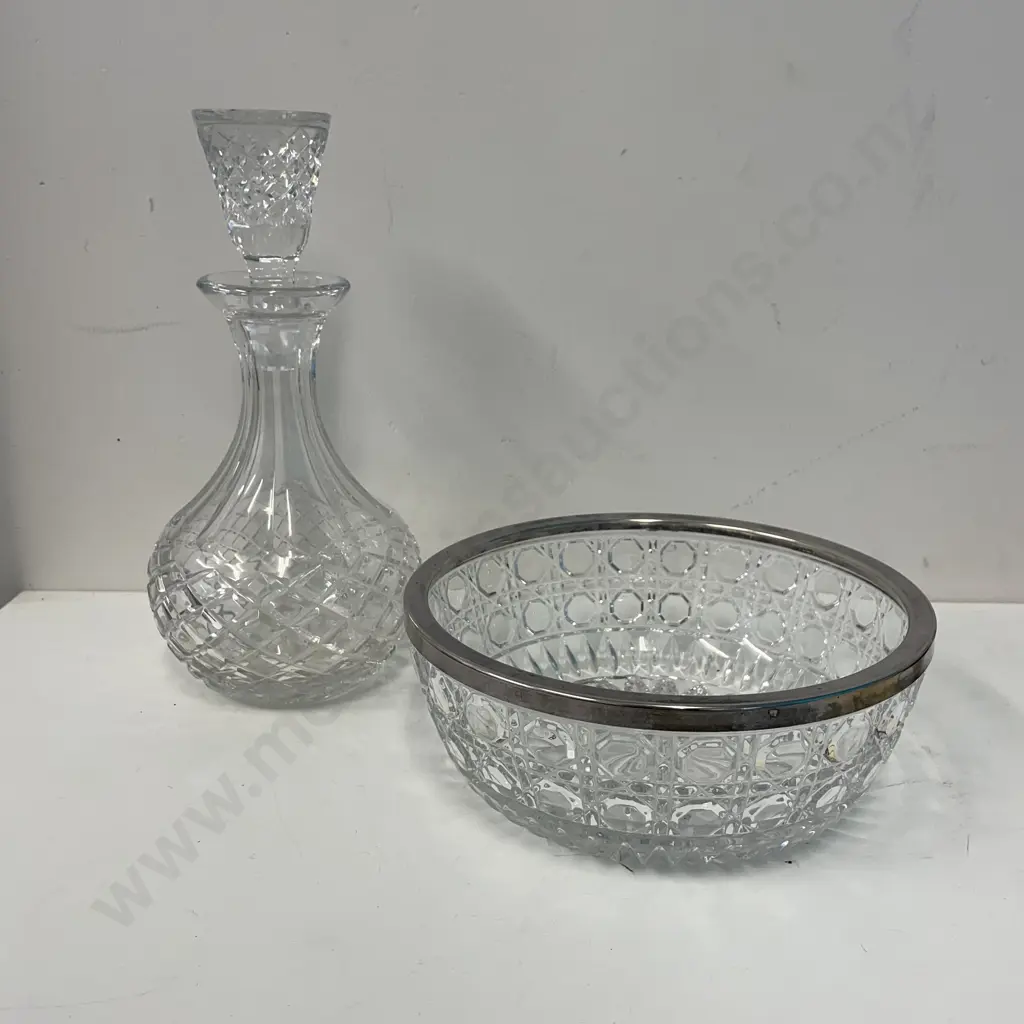 Vintage Decanter and Heavy Cut Design Bowl Image 1++