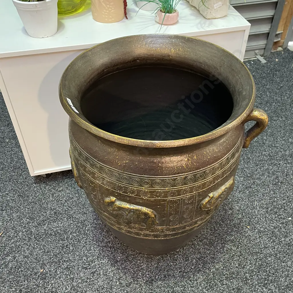 Extra Large Bronzed Effect two Handled Planter with relief Elephant design. H72cm Dia60cm Image 1++