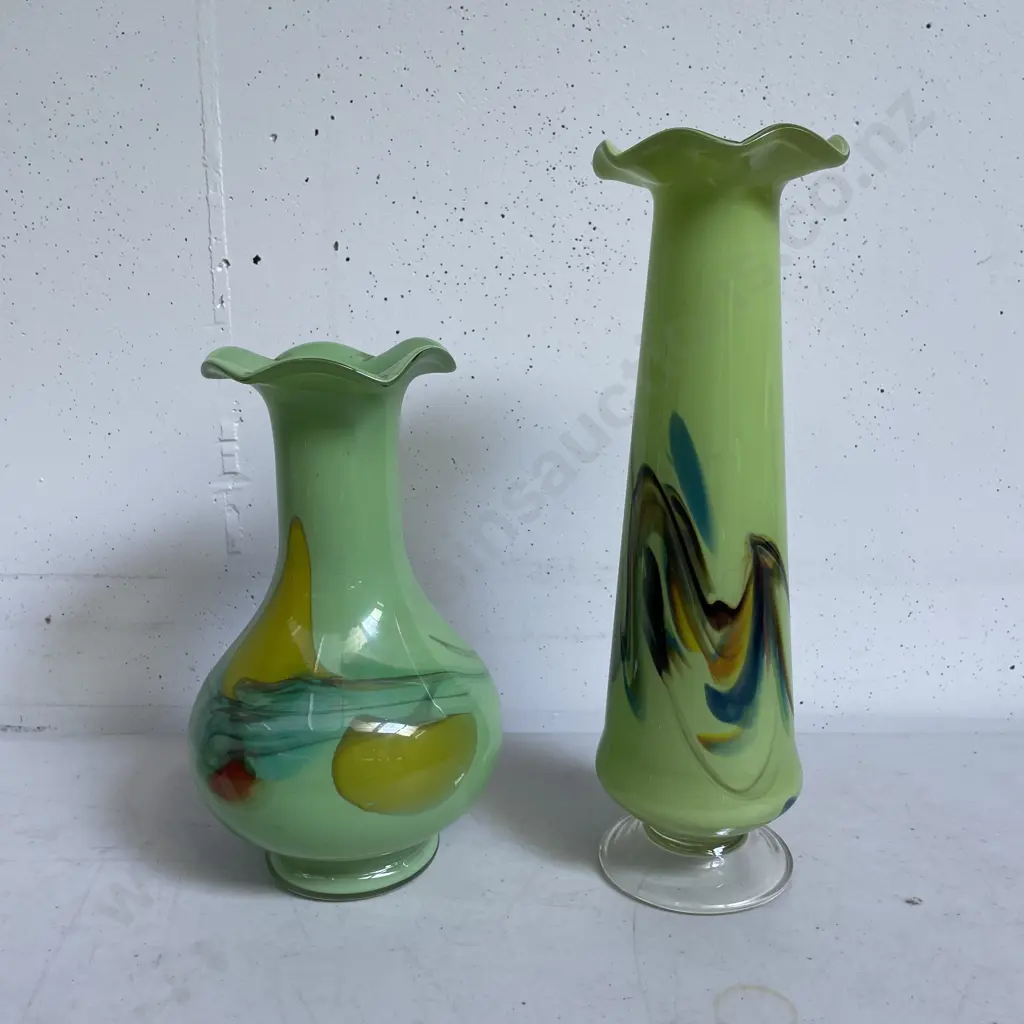 Mid Century Snowflake Art Glass Vases. H26.5 & 20cm Image 1++