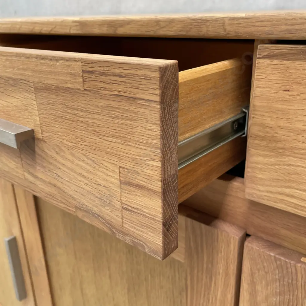 Ex Furnish "Modena" Solid Oak 3 Drawer, 3 Door Buffet/Sideboard L1.4m D46cm H87cm. Excellent Cond Image 1++