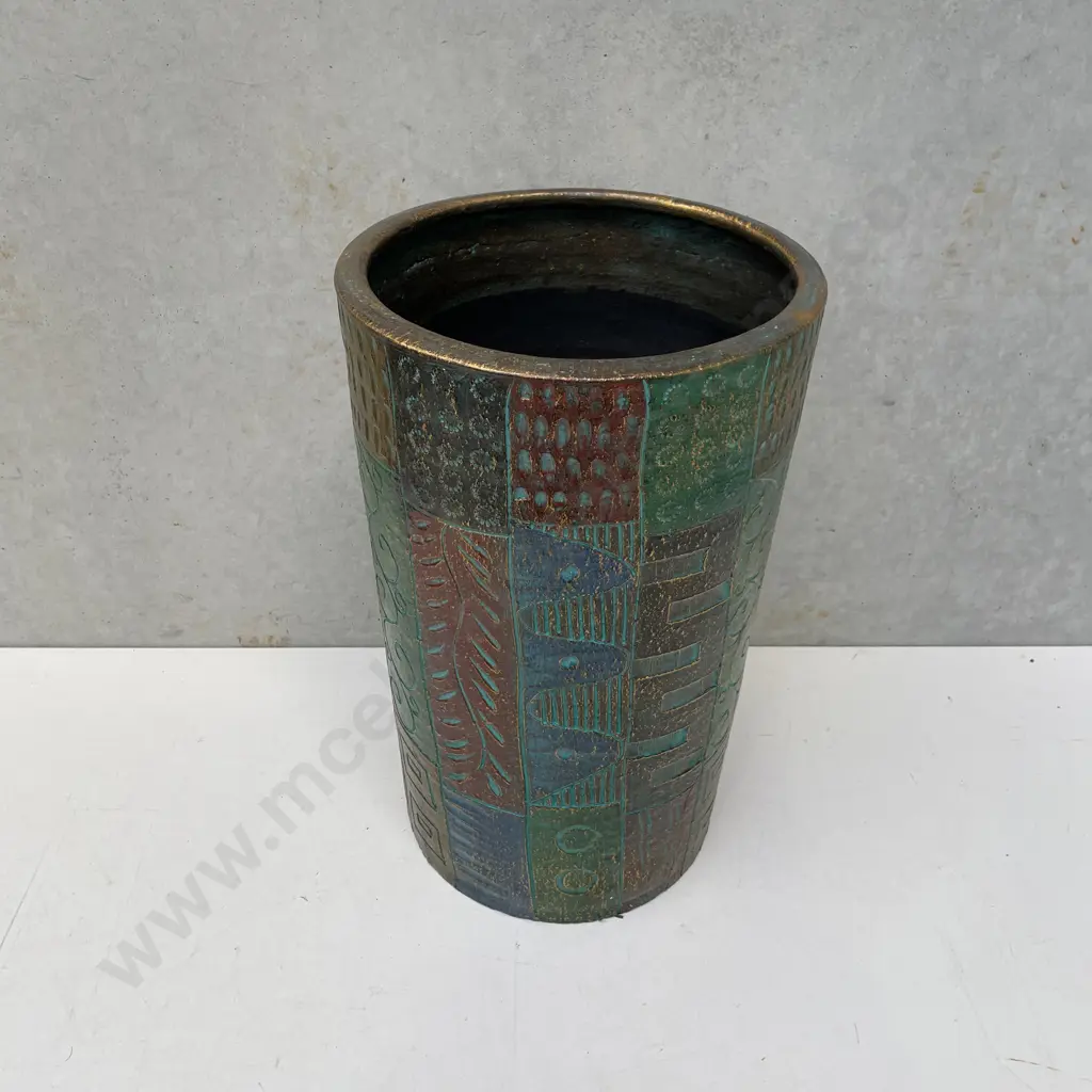 Cylindrical Umbrella Stand with Scarffitto Incised Decoration H48cm Dia30cm Image 1++