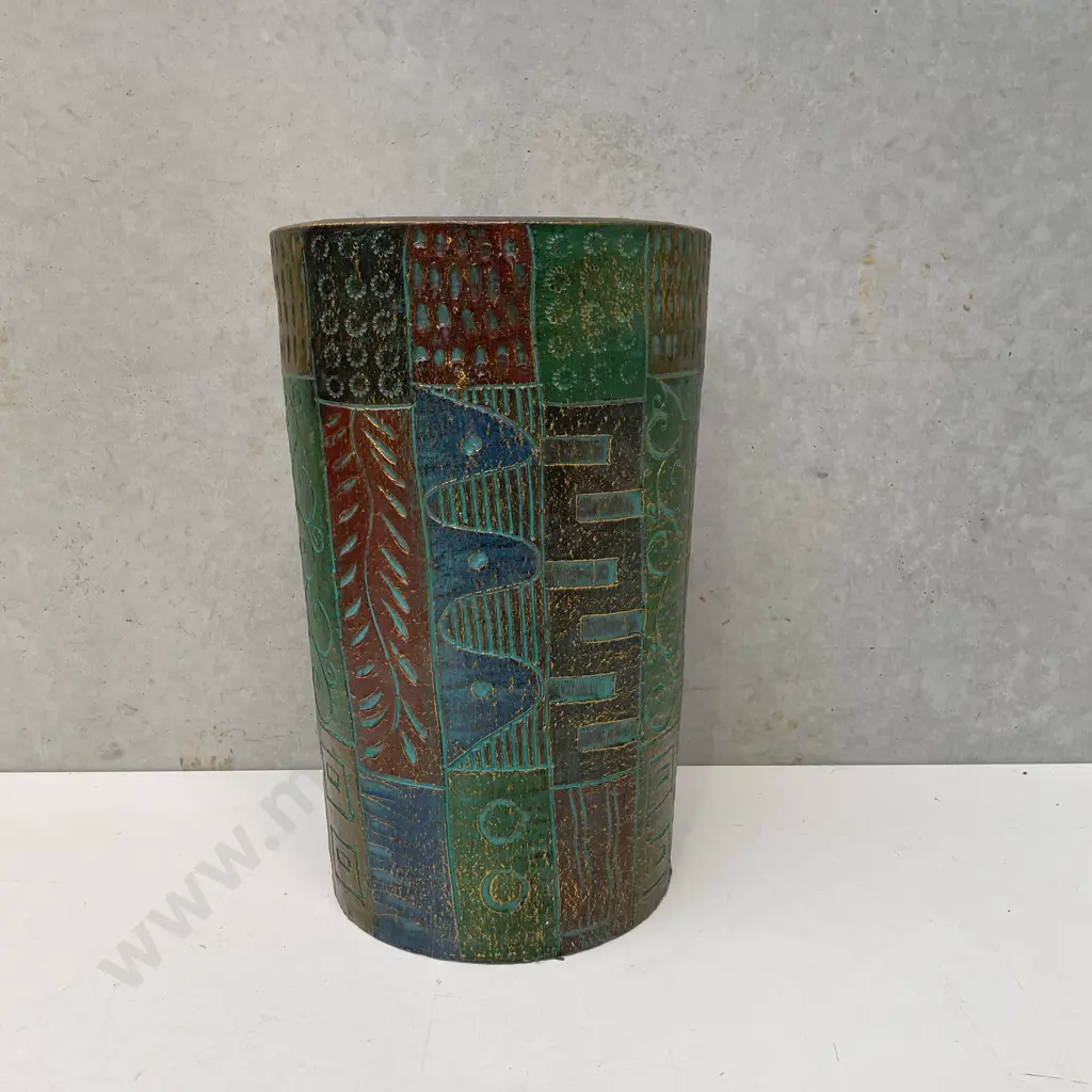 Cylindrical Umbrella Stand with Scarffitto Incised Decoration H48cm Dia30cm Image 1++