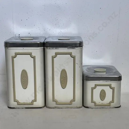 Vintage Retro Set of 3 Metal Kitchen Cannisters