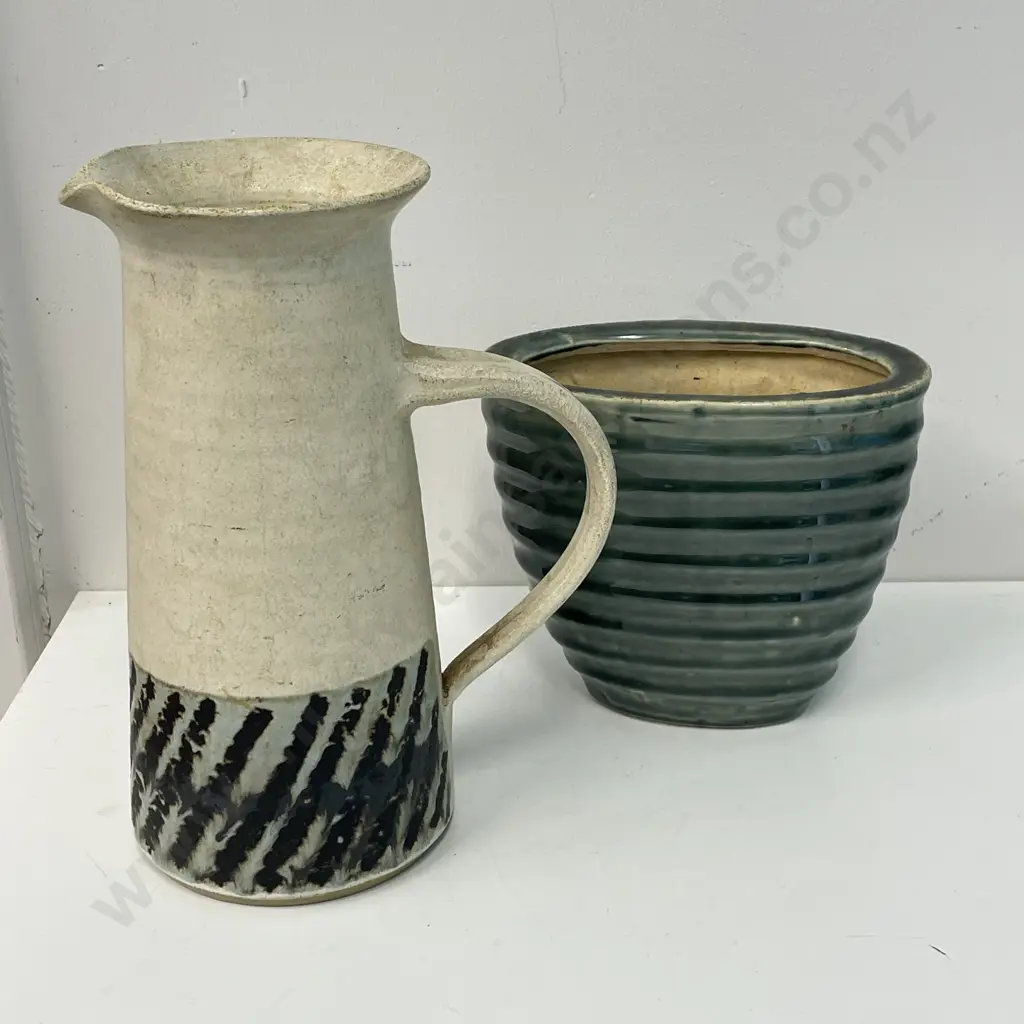 2 Art Pottery Items incl Sally Vinson Jug H24cm Image 1++