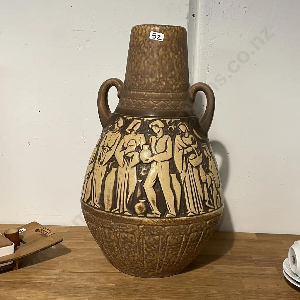 Large Stunning Mid Century German Keramic Two handled Vessel wtih Relief "Gatherers" H47cm Image 1++
