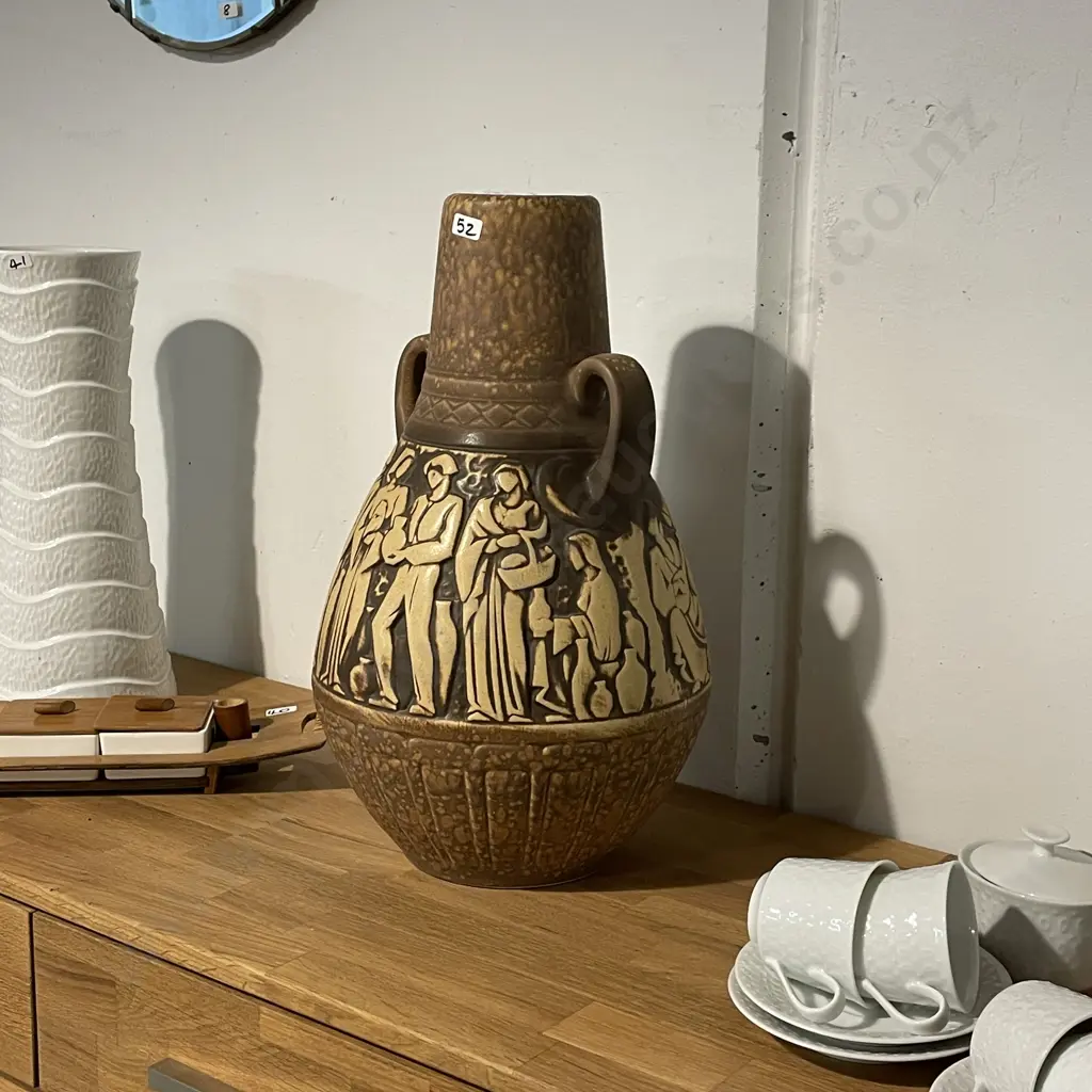Large Stunning Mid Century German Keramic Two handled Vessel wtih Relief "Gatherers" H47cm Image 1++