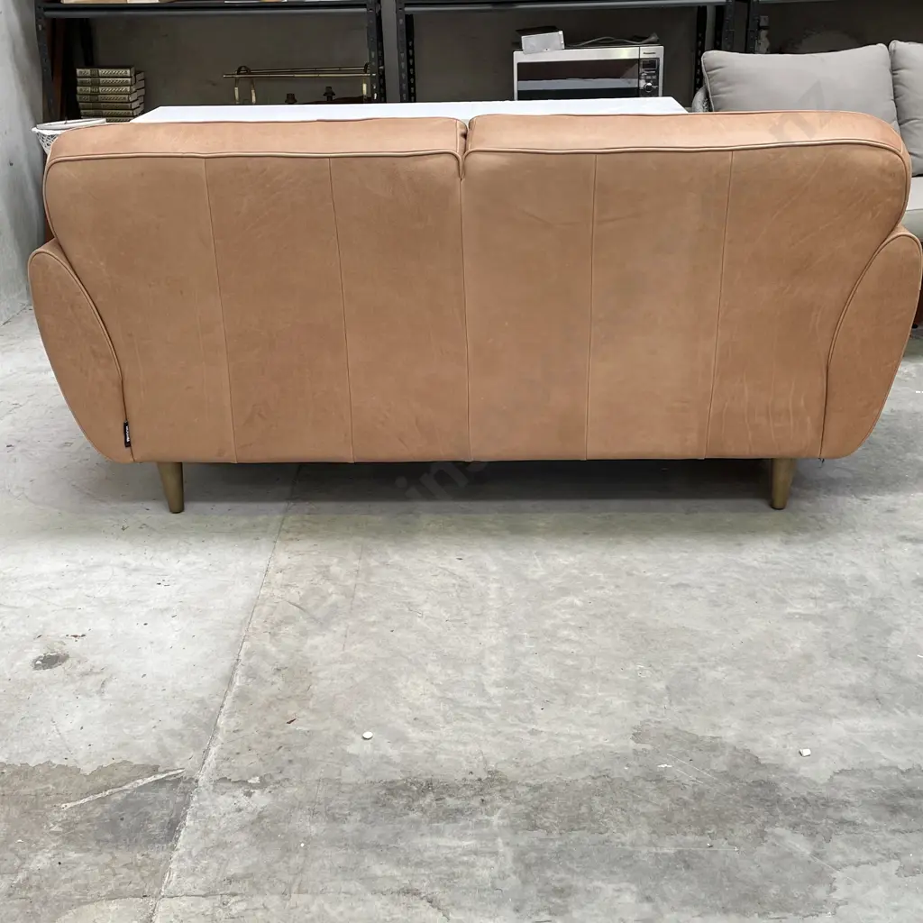 Freedom Furniture "Finn" Sofa. Hand dyed Camel Leather 3 Seater Sofa. L1.9m H87cm D1m Image 1++