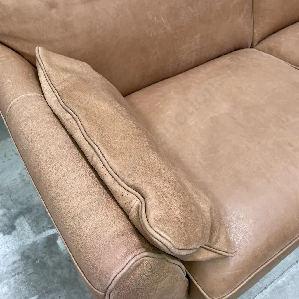 Freedom Furniture "Finn" Sofa. Hand dyed Camel Leather 3 Seater Sofa. L1.9m H87cm D1m Image 1++