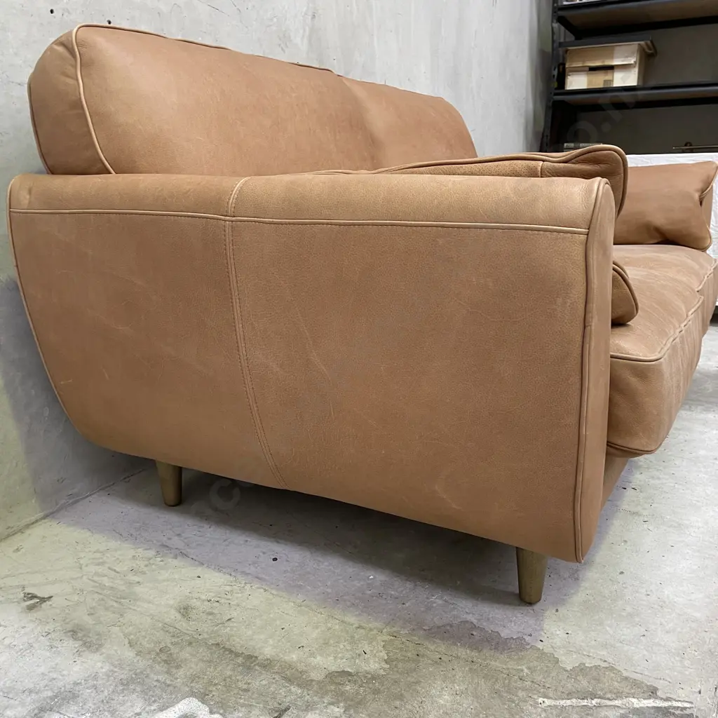 Freedom Furniture "Finn" Sofa. Hand dyed Camel Leather 2 Seater Sofa. L1.7m H87cm D1m Image 1++