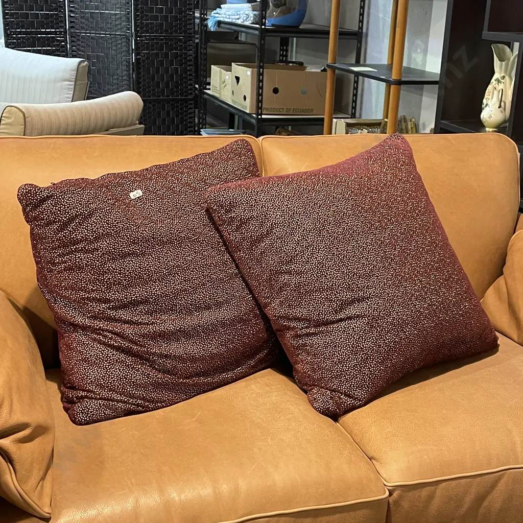 Two Large Feather Filled Designer European Cushions. Burgundy Gold Fleck colours Image 1++