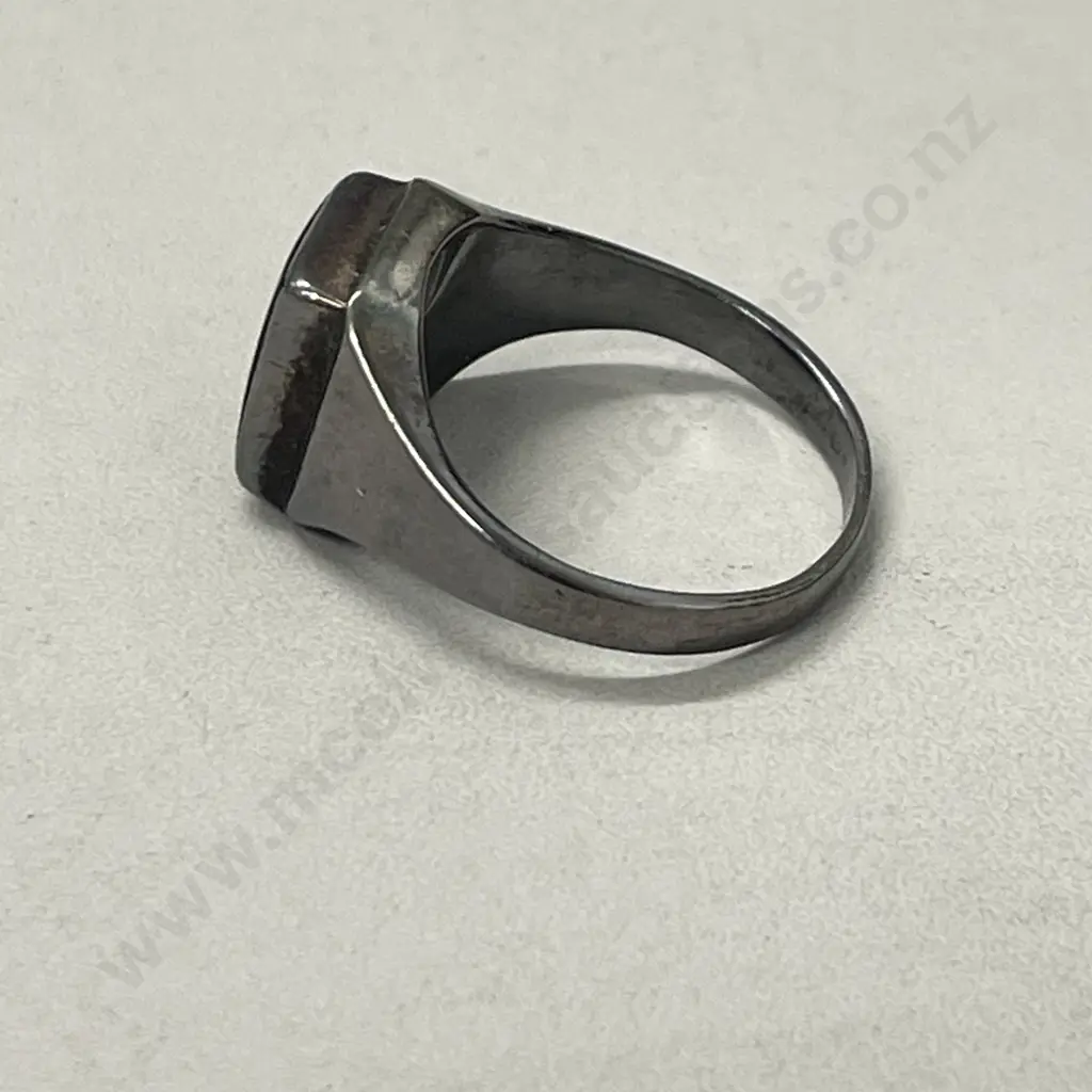 Sterling Silver Mens Ring with Black Gemstone and Diamond? Image 1++