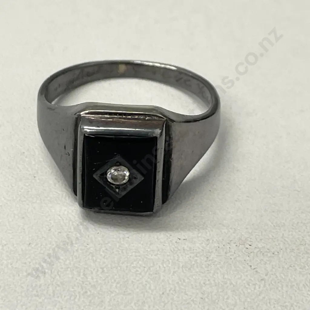 Sterling Silver Mens Ring with Black Gemstone and Diamond? Image 1++