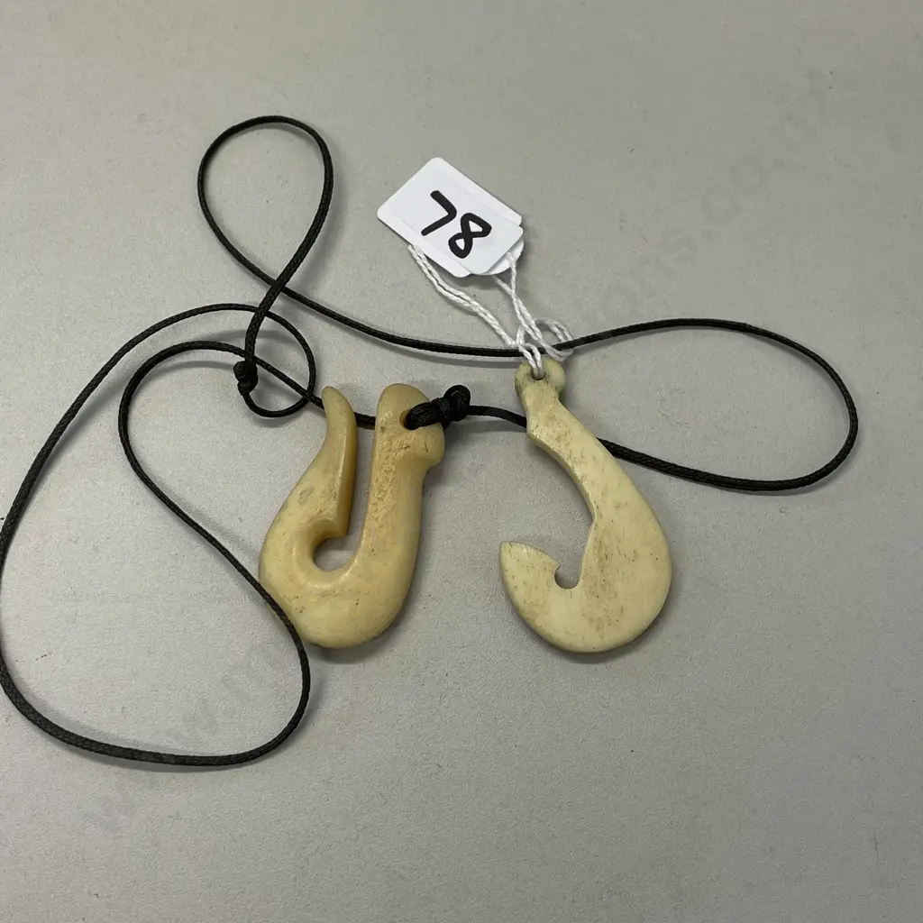 Bone Fish Hook Pendants - one with rope necklace Image 1++