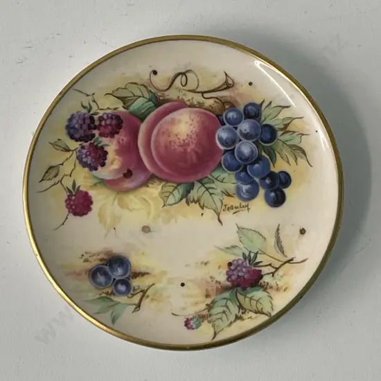 Miniature Crown Staffordshire Hand Painted Orchard Glory Dish, signed