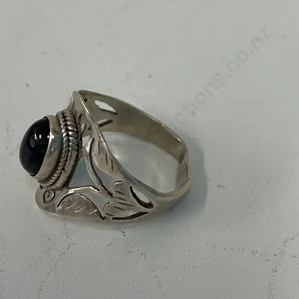 Sterling Silver Ring with Black Stone Stamped 925 Image 1++