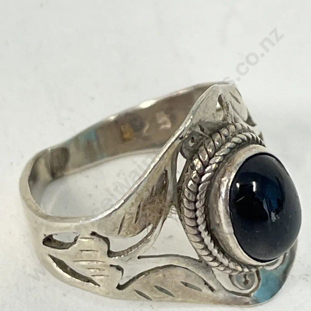 Sterling Silver Ring with Black Stone Stamped 925 Image 1++
