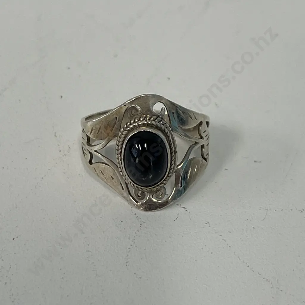 Sterling Silver Ring with Black Stone Stamped 925 Image 1++