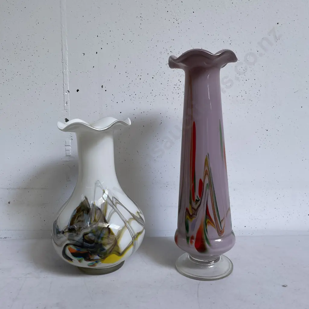 Mid Century Snowflake Art Glass Vases. H26.5 & 19cm Image 1++