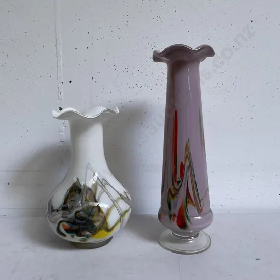 Mid Century Snowflake Art Glass Vases. H26.5 & 19cm