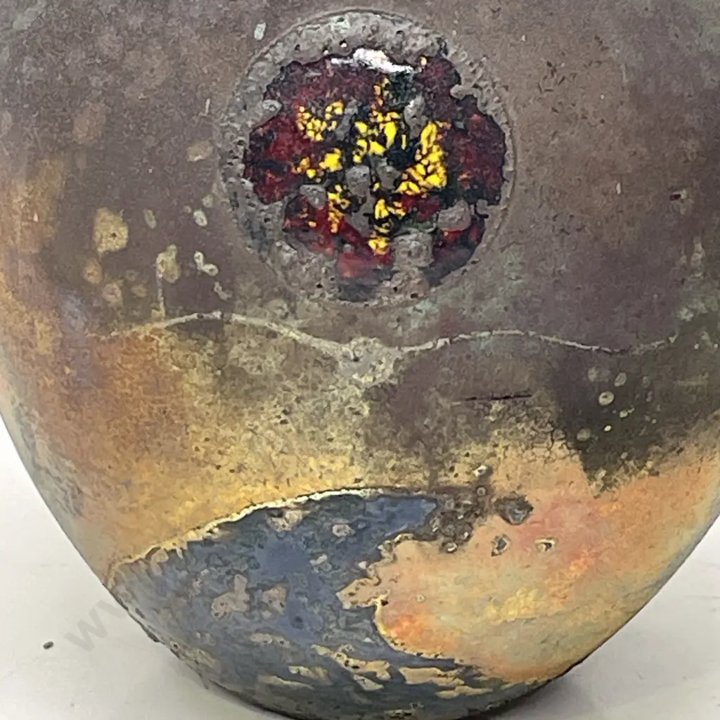 Stunning NZ Pottery Rata Moon by Mark James Bulbous 2 handled Vase. Signed as shown. H22cm Image 1++
