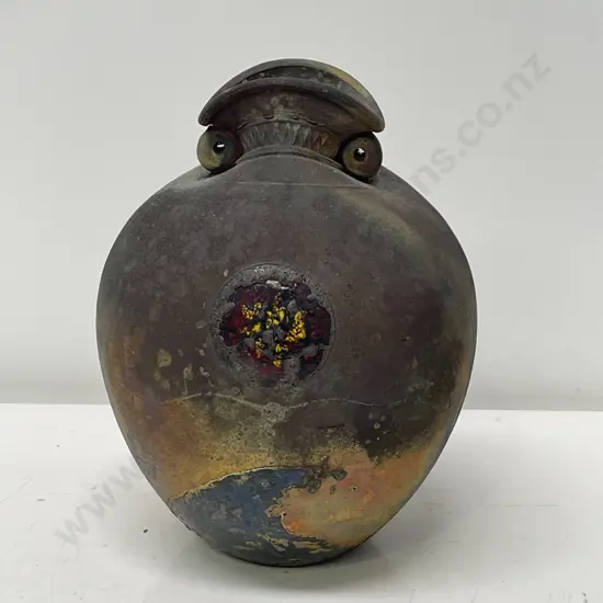 Stunning NZ Pottery Rata Moon by Mark James Bulbous 2 handled Vase. Signed as shown. H22cm