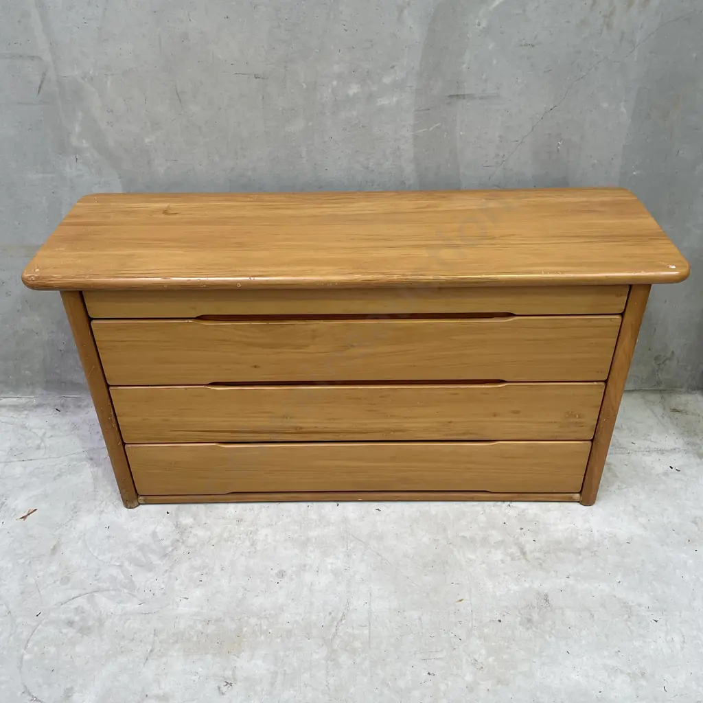 Mid Century Styled Solid Wood 4 Drawer Low Boy. H71 W138 D45cm Image 1++