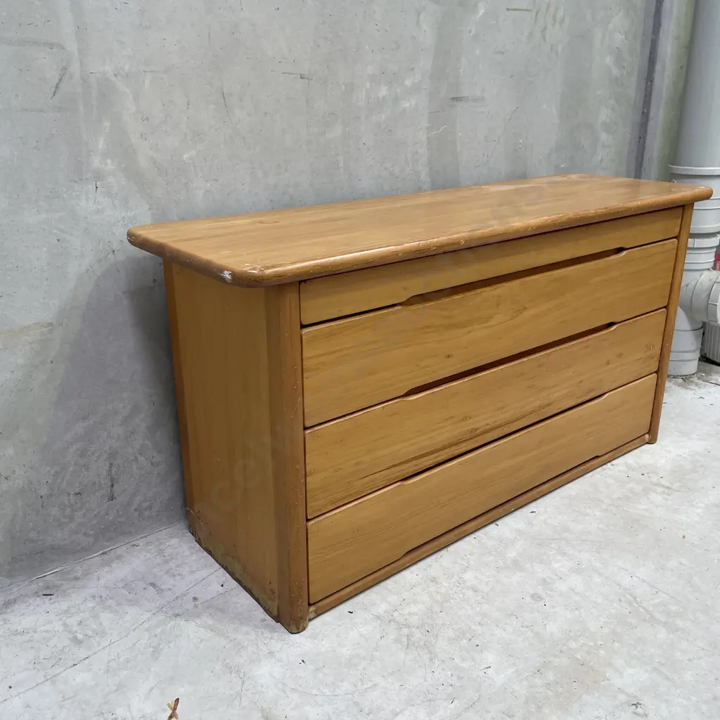 Mid Century Styled Solid Wood 4 Drawer Low Boy. H71 W138 D45cm Image 1++