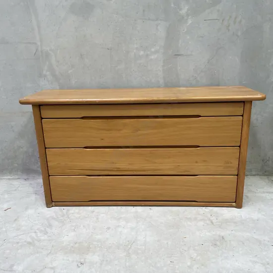 Mid Century Styled Solid Wood 4 Drawer Low Boy. H71 W138 D45cm