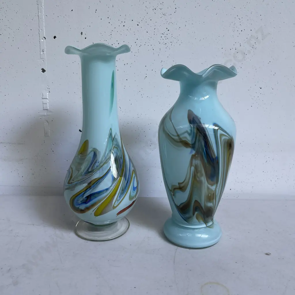 Mid Century Snowflake Art Glass Vases H21 & 19cm Image 1++