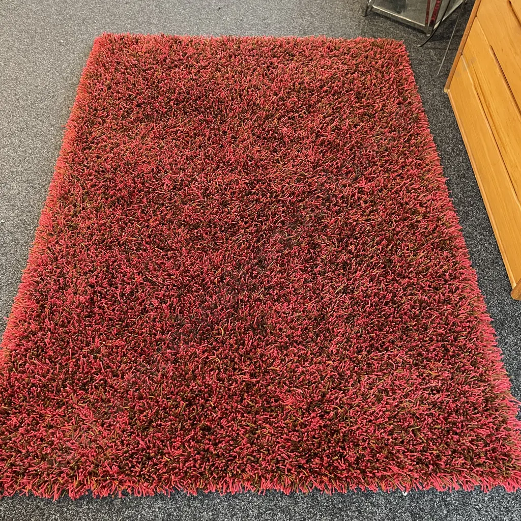 Hand knotted "Bling" Shaggy Floor Rug, Red Gold Tones. 225 x 165cmcm Image 1++