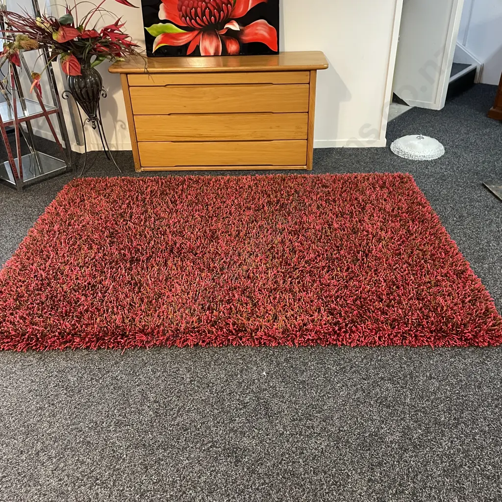 Hand knotted "Bling" Shaggy Floor Rug, Red Gold Tones. 225 x 165cmcm Image 1++