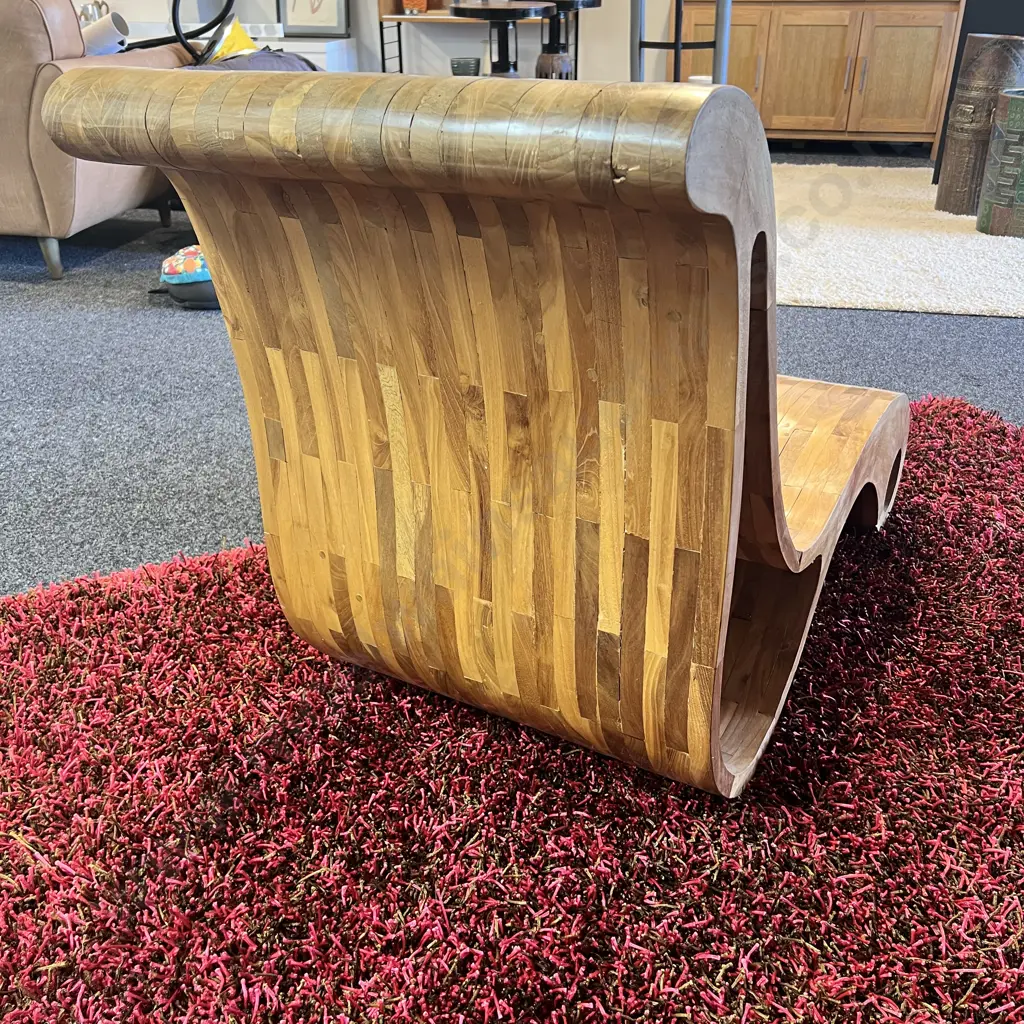 Funky Mid Century Style Solid Wood Curvese Chair. H83 L125 W59cm Image 1++