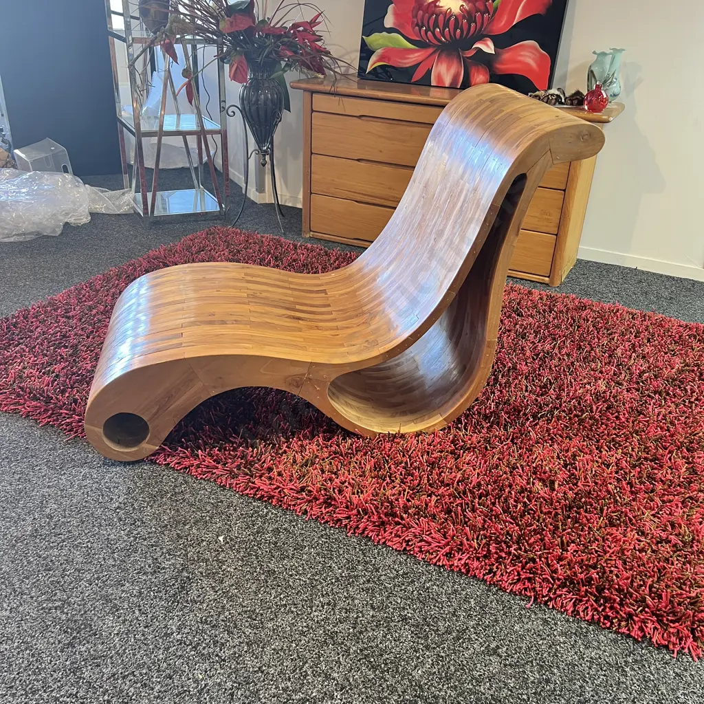 Funky Mid Century Style Solid Wood Curvese Chair. H83 L125 W59cm Image 1++