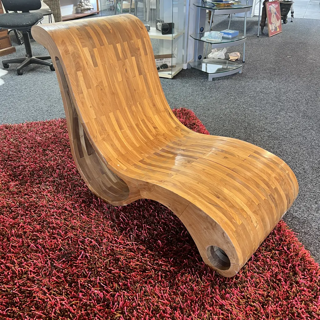 Funky Mid Century Style Solid Wood Curvese Chair. H83 L125 W59cm Image 1++