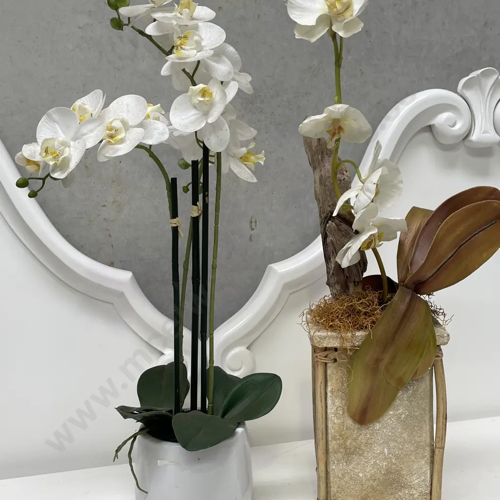 2 Ornamental Faux Orchid Potted Plants. H75 and H70cm Image 1++