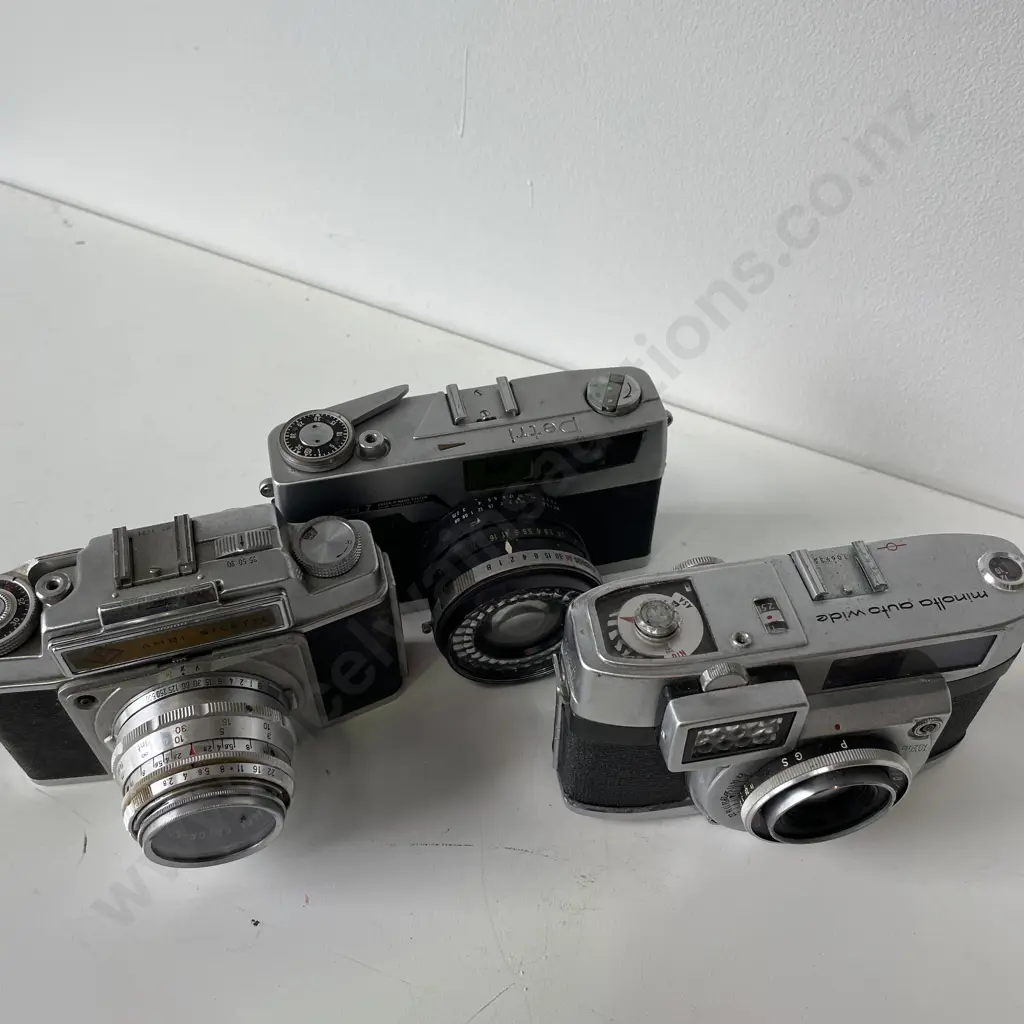 3 Vintage Camera - AGFA Ambi Silette, Petri 7 and Minolta Autowide Image 1++