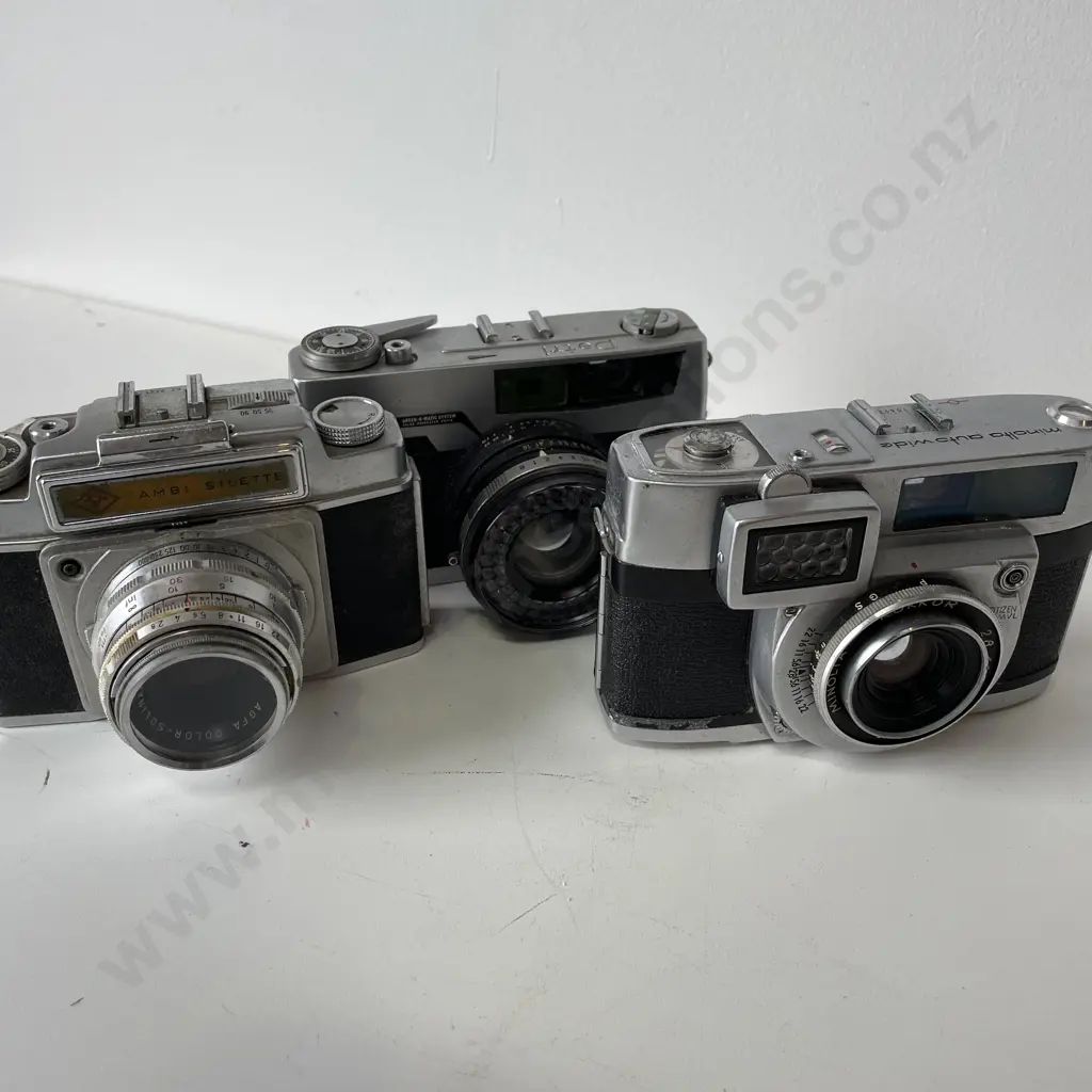 3 Vintage Camera - AGFA Ambi Silette, Petri 7 and Minolta Autowide Image 1++