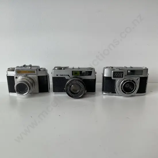 3 Vintage Camera - AGFA Ambi Silette, Petri 7 and Minolta Autowide
