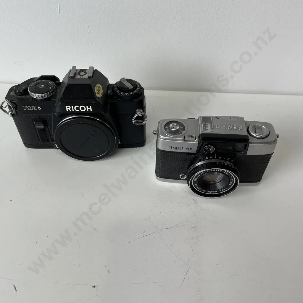 2 Vintage Cameras Ricoh XR6 and Olympus PenD2 Image 1++