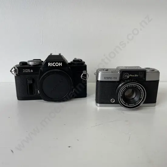 2 Vintage Cameras Ricoh XR6 and Olympus PenD2