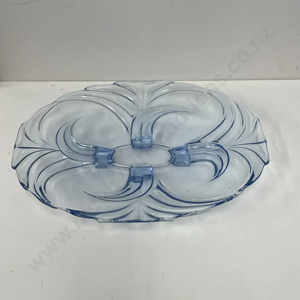 Vintage Art Deco Blue Glass Platter 38 x 30cm Image 1++