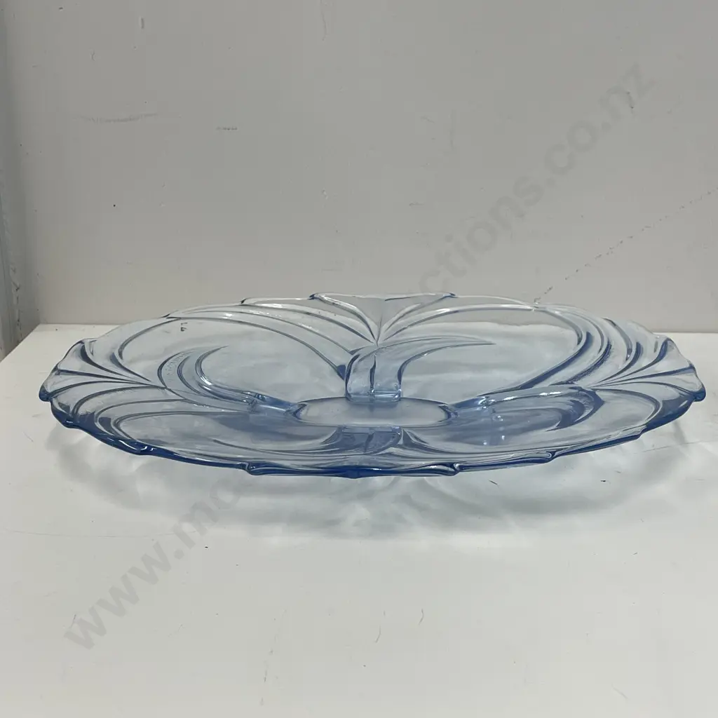 Vintage Art Deco Blue Glass Platter 38 x 30cm Image 1++