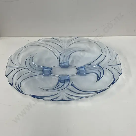 Vintage Art Deco Blue Glass Platter 38 x 30cm